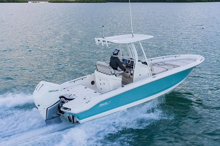 Slide: The Image of Manufacturer Provided Image: 2026 Boston Whaler 250 Dauntless cruising on open water, showcasing sleek design and performance. - 2