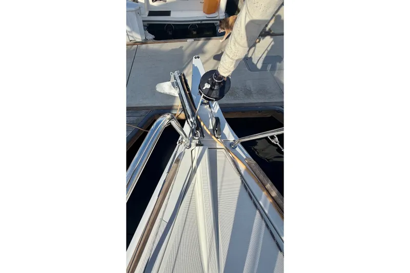 Slide: The Image of Bow view of 2019 Jeanneau Sun Odyssey 349 sailboat docked at marina. - 15