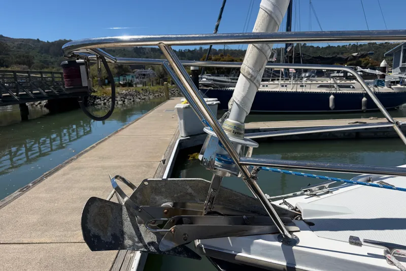 Slide: The Image of Catalina 36 MkII 1996 sailboat bow with anchor at marina dock. - 17