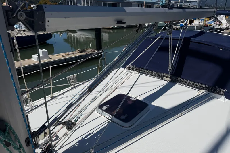 Slide: The Image of 1996 Catalina 36 MkII sailboat deck with rigging and marina view. - 20