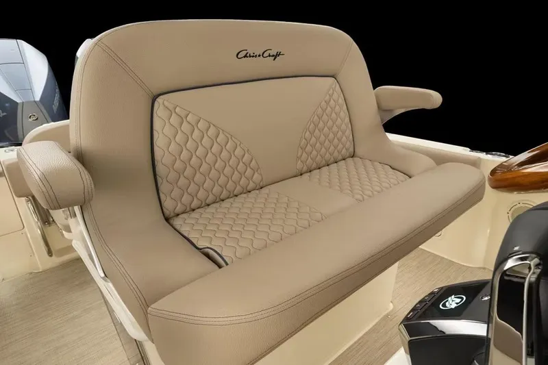 Slide: The Image of Manufacturer Provided Image: Luxurious seating on 2026 Chris-Craft Catalina 28 boat, featuring elegant beige upholstery. - 9