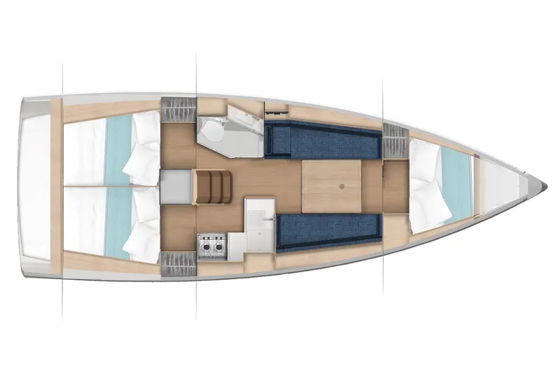 Slide: The Image of Manufacturer Provided Image: 2026 Jeanneau Sun Odyssey 350 interior layout with cabins, kitchen, and seating area. - 17