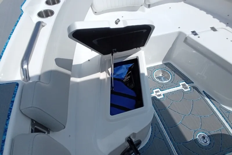 Slide: The Image of 2022 Sea Fox 228 Commander boat interior with open storage compartment and stylish flooring. - 12