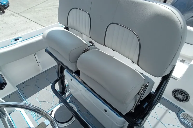 Slide: The Image of 2022 Sea Fox 228 Commander boat seating with cushioned backrest and modern design. - 33