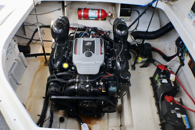 Slide: The Image of Engine compartment of a 2010 Sea Ray Sundancer 260 boat, featuring a 350 MAG engine. - 50