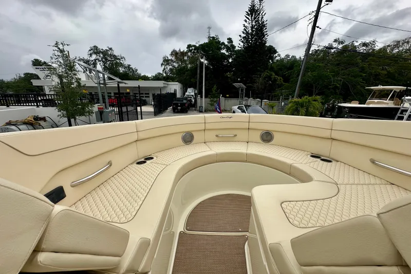 Slide: The Image of 2026 Chris-Craft Launch 35 GT boat interior with luxurious beige seating and modern design. - 8
