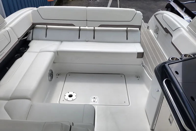 Slide: The Image of Interior of 2026 Formula 350 Crossover Bowrider, featuring spacious white seating and sleek design. - 25