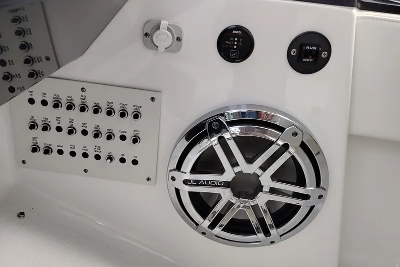 Slide: The Image of Control panel and speaker on 2026 Formula 350 Crossover Bowrider boat. - 35