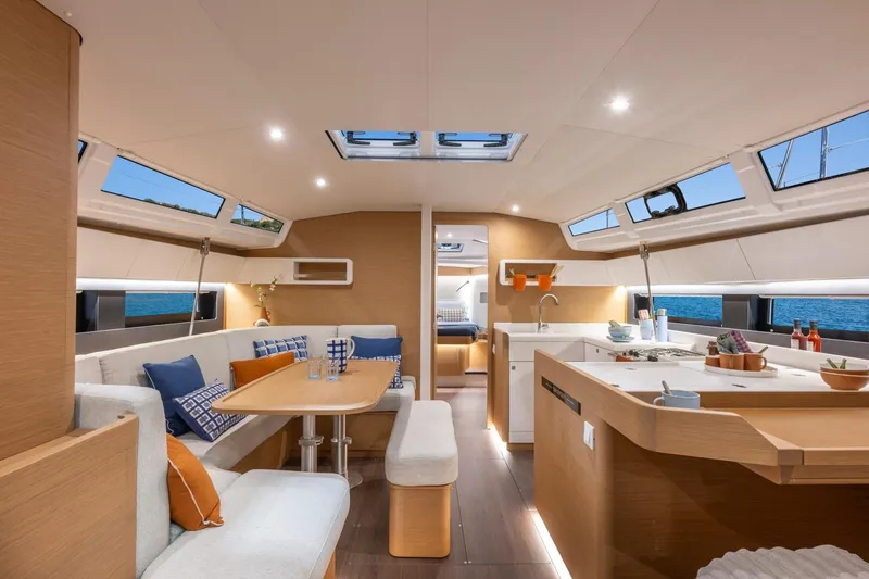 Slide: The Image of Luxurious interior of 2026 Jeanneau Sun Odyssey 455 yacht with modern design and spacious layout. - 4