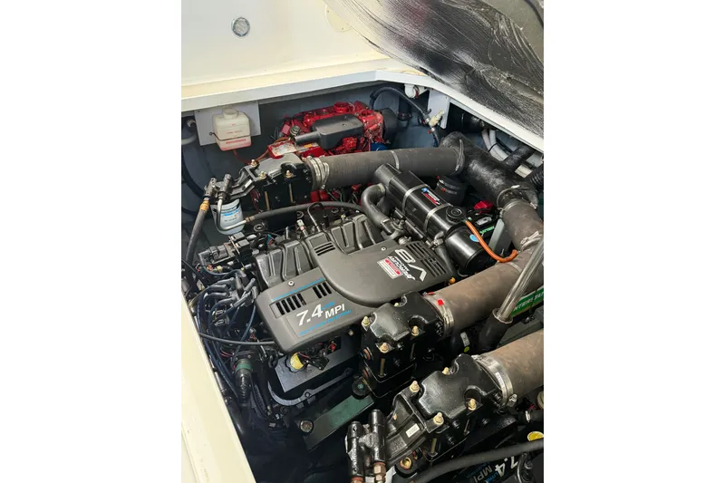 Slide: The Image of Engine compartment of a 2000 Sea Ray 340 Sundancer with 7.4 MPI engine. - 24