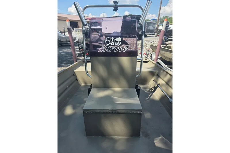 Slide: The Image of 2017 Alweld 1756VCC Angler boat interior with console and seating. - 6