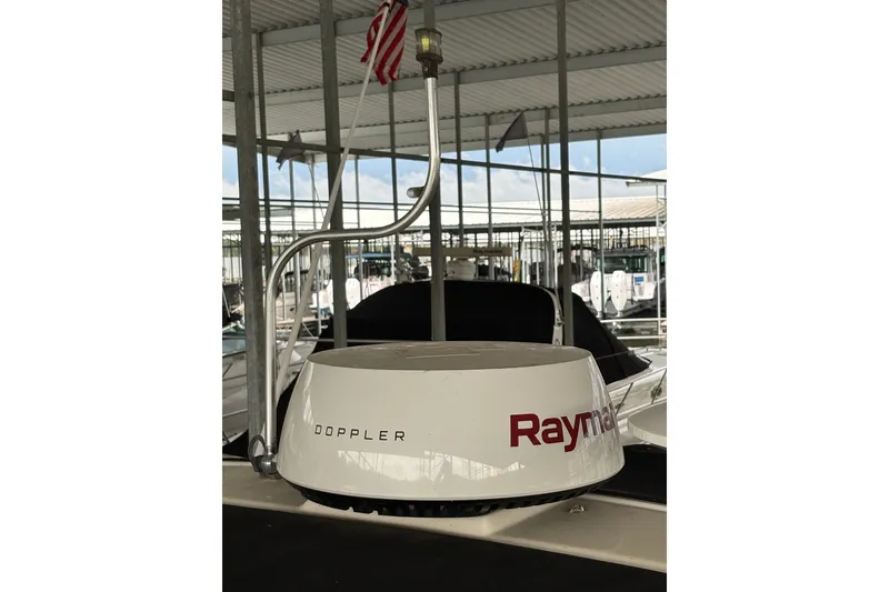 Slide: The Image of Radar system on 2006 Sea Ray 340 Sundancer boat docked in marina. - 35