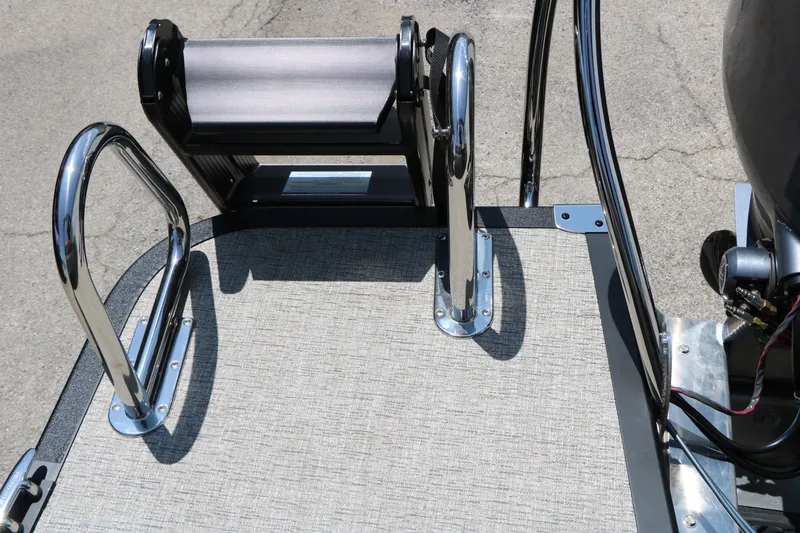 Slide: The Image of 2026 Bennington 22MFB boat deck with stainless steel rails and textured flooring. - 43