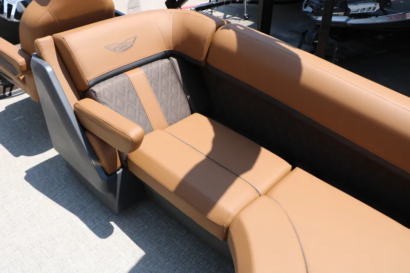 Slide: The Image of Luxurious tan seating on 2026 Bennington 22MFB boat, featuring elegant stitching and design. - 40