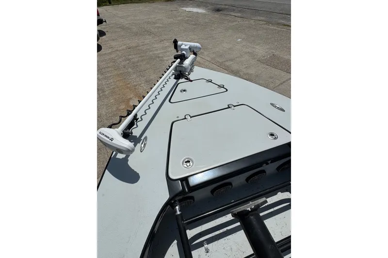 Slide: The Image of 2018 Blazer Bay 2420 GTS boat deck with Minn Kota trolling motor. - 18
