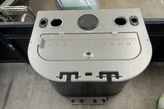 Slide: The Image of Angler Qwest 820XRE Cruise LT 2022 boat console with cup holders and measurement markings. - 9