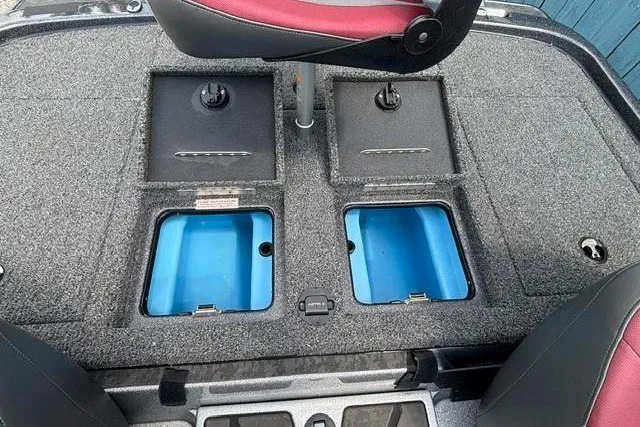 Slide: The Image of 2025 Nitro Z20 XL boat deck with storage compartments and seating. - 28