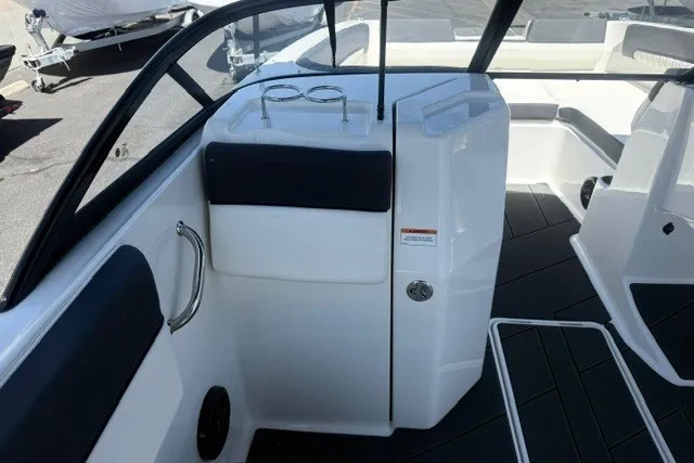 Slide: The Image of 2026 Bayliner D22 boat interior with sleek seating and modern design elements. - 14