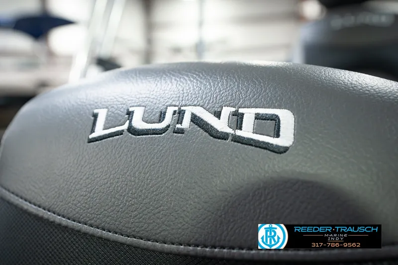 Slide: The Image of Close-up of Lund logo on 2026 Pro-V Sport boat seat. - 49