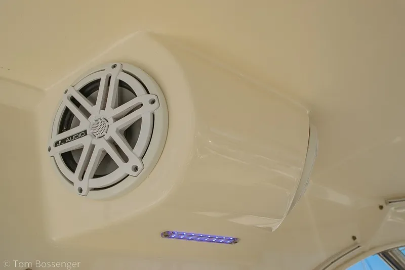 Slide: The Image of JL Audio speaker on 2017 Scout 275 Dorado boat ceiling. - 36