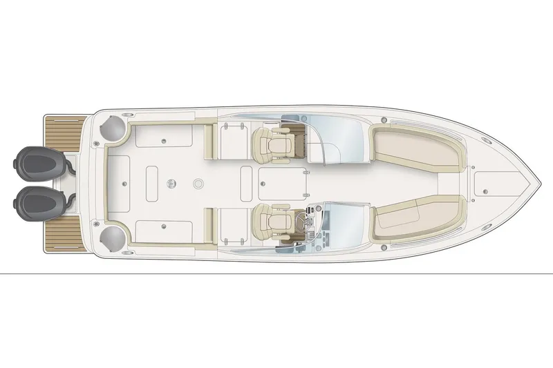 Slide: The Image of Manufacturer Provided Image: Top view of a 2017 Scout 275 Dorado boat layout with twin engines. - 47
