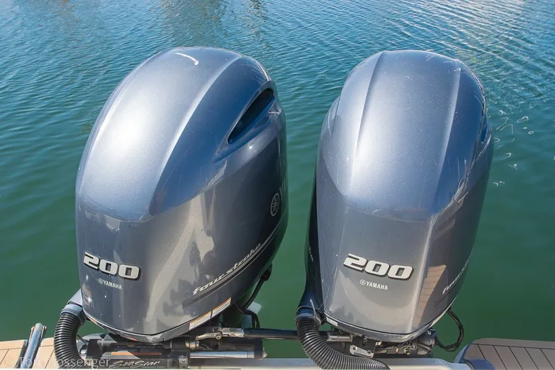 Slide: The Image of Twin Yamaha 200 outboard engines on a 2017 Scout 275 Dorado boat. - 46