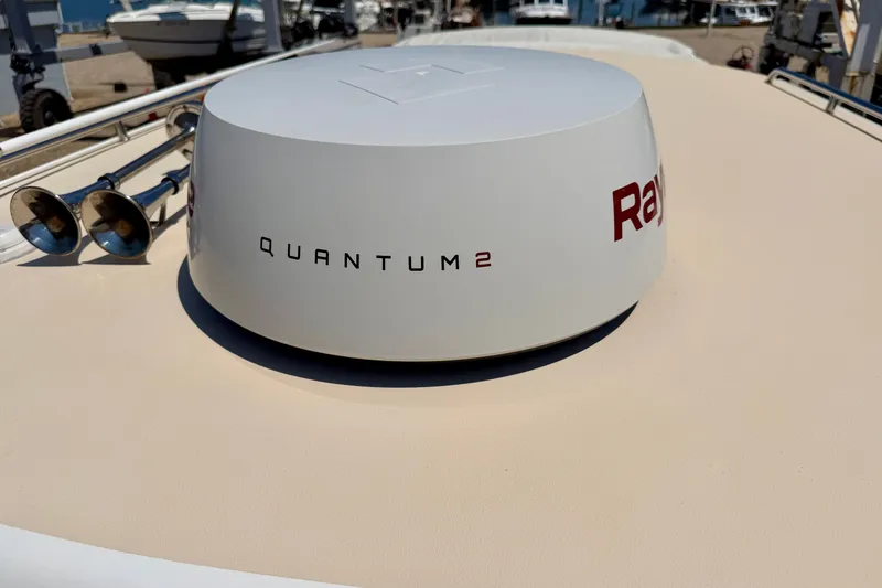 Slide: The Image of Radar system on 2009 MJM 29z Downeast boat deck, featuring Quantum 2 technology. - 29