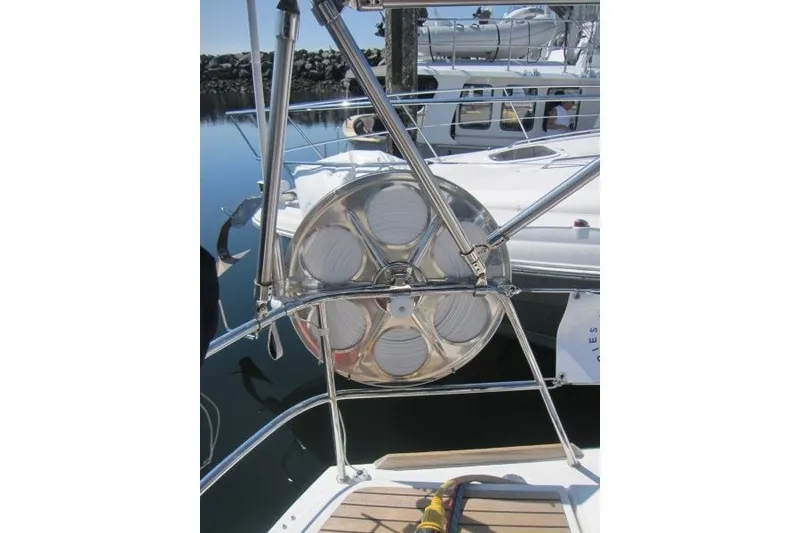 Slide: The Image of Stainless steel helm of 2013 Jeanneau Sun Odyssey 469 sailboat at dock. - 36