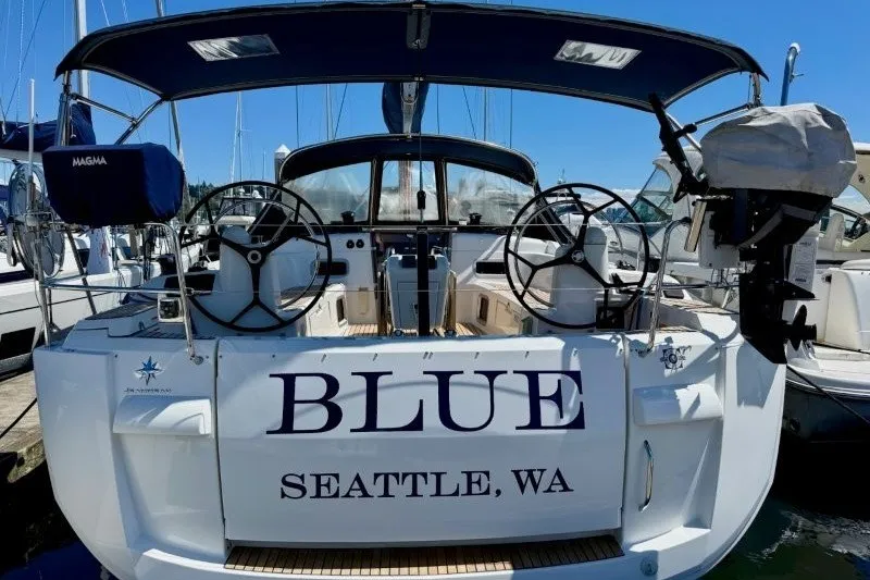 Slide: The Image of 2013 Jeanneau Sun Odyssey 469 sailboat named "Blue" docked in Seattle, WA. - 55