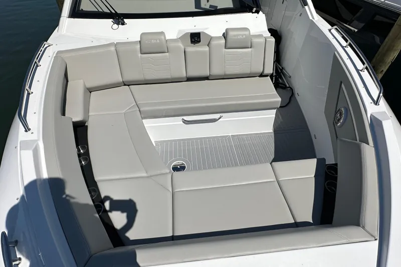 Slide: The Image of 2026 Cruisers Yachts 42 GLS OB boat interior with spacious seating and modern design. - 16