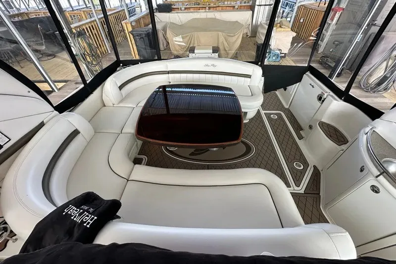 Slide: The Image of Luxurious interior of 2006 Sea Ray 44 Sundancer yacht with elegant seating and table. - 27