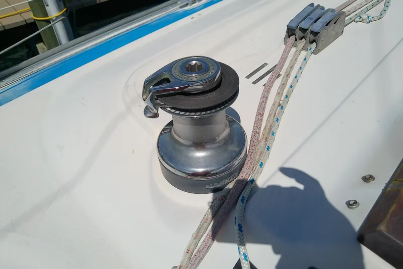 Slide: The Image of Winch and ropes on a 2001 Bavaria Cruiser 37 sailboat deck. - 17