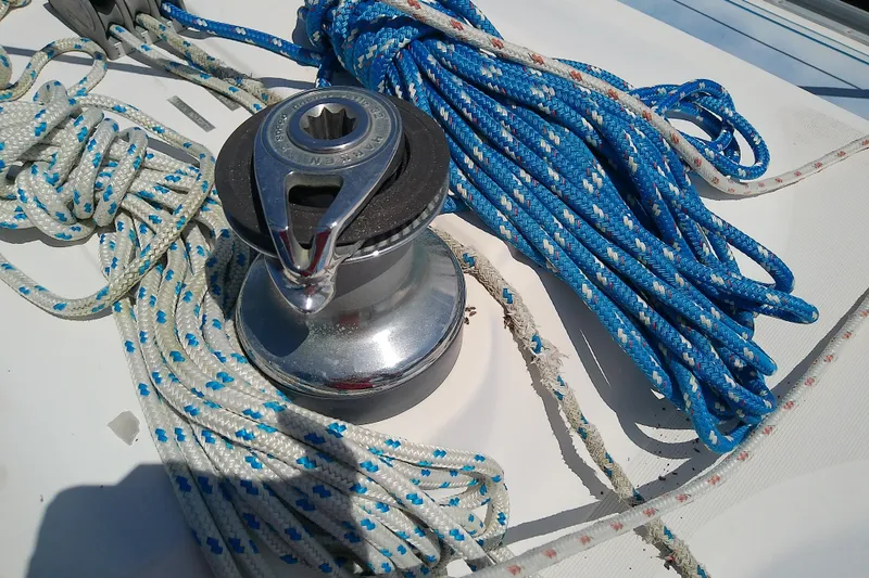 Slide: The Image of Winch and ropes on Bavaria Cruiser 37 sailboat deck, 2001 model. - 18