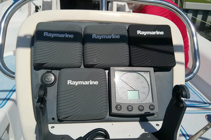 Slide: The Image of Raymarine navigation equipment on Bavaria Cruiser 37 yacht, 2001 model, featuring wind gauge. - 12