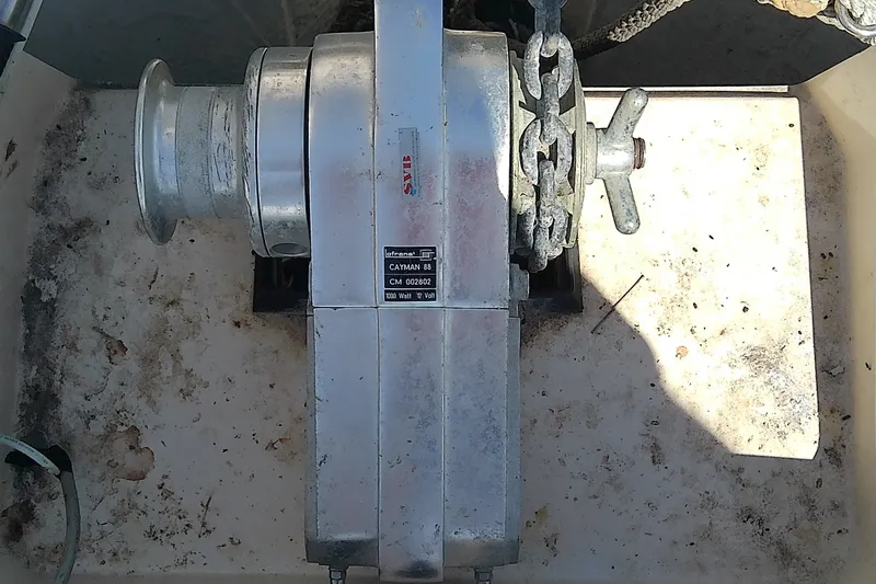 Slide: The Image of Anchor winch on 2001 Bavaria Cruiser 37 sailboat deck. - 9