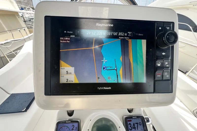 Slide: The Image of Raymarine navigation system on 2007 Hunter 41 Deck Salon sailboat, displaying nautical chart. - 41