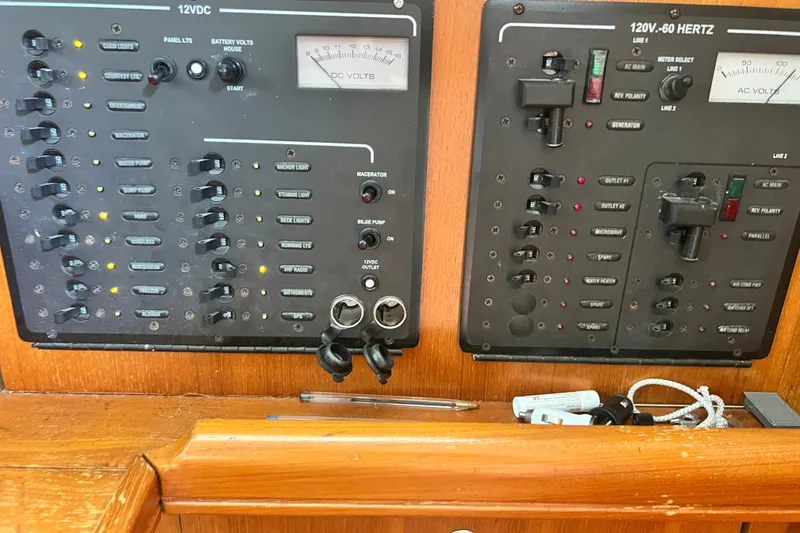 Slide: The Image of Electrical control panels on a 2007 Hunter 41 Deck Salon yacht. - 94