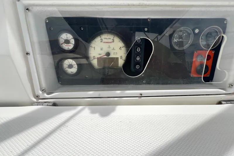 Slide: The Image of Instrument panel of 2007 Hunter 41 Deck Salon sailboat with gauges and controls. - 88