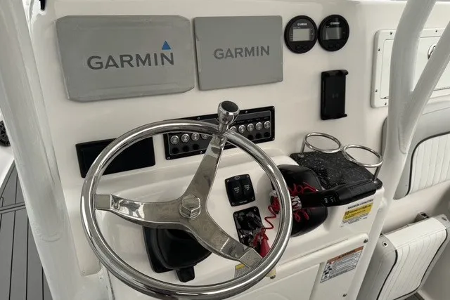 Slide: The Image of Steering console of 2022 Sea Fox 249 Avenger with Garmin navigation system. - 24