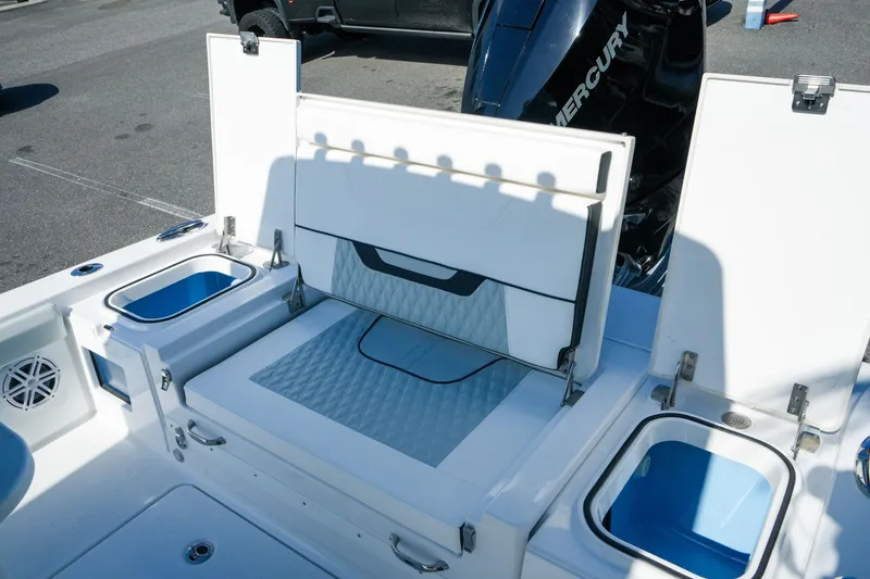 Slide: The Image of 2027 Blackfin 262 HB boat interior with seating and storage compartments. - 30