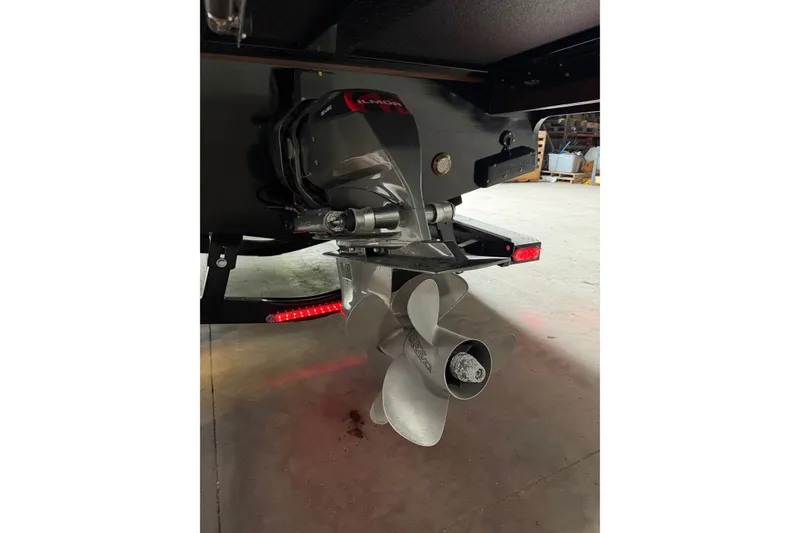 Slide: The Image of Propeller and stern of 2025 StanCraft 260 Day Boat in a workshop setting. - 24
