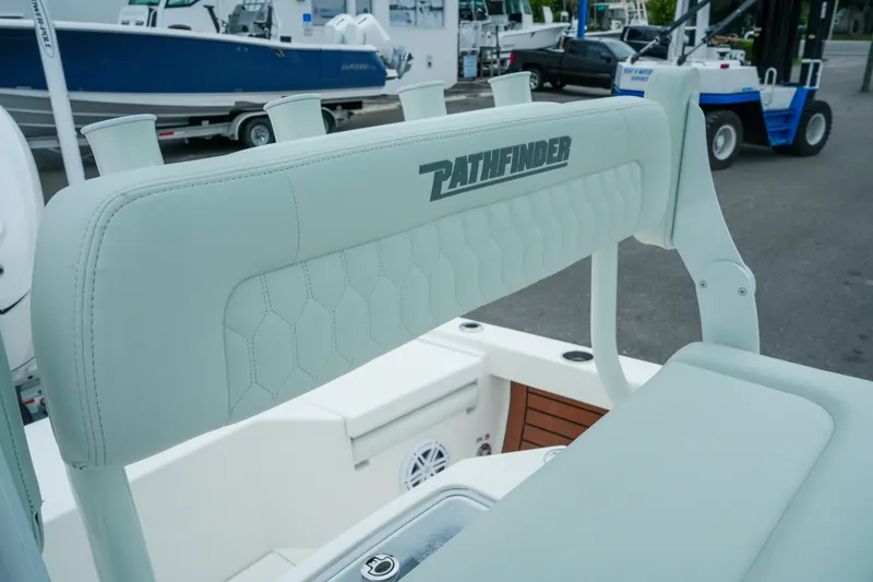 Slide: The Image of 2027 Pathfinder 2500 Tournament boat seat with logo, showcasing sleek design and craftsmanship. - 36