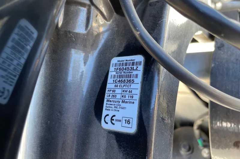 Slide: The Image of Label on Mercury Marine engine, model 1F60453LZ, for 2017 Sun Tracker Fishin' Barge 20 DLX. - 36