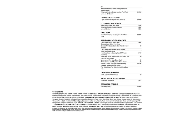 Slide: The Image of Pathfinder 2700 Tournament 2027 boat specifications and pricing details, including features and options. - 44