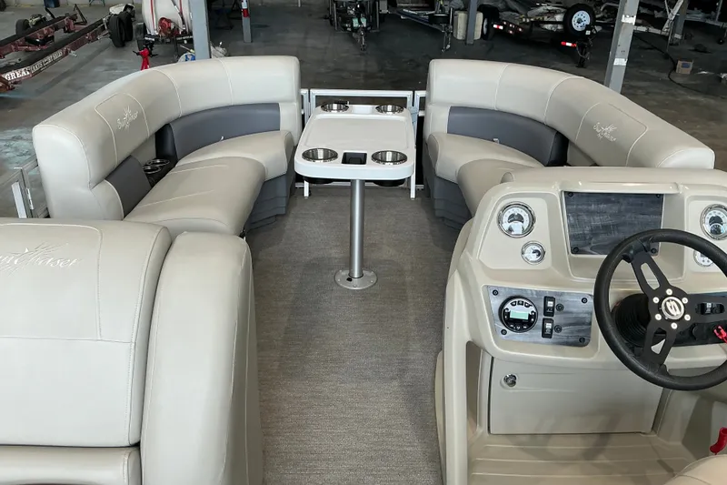 Slide: The Image of Interior of 2021 SunChaser Vista 20 LR pontoon boat with seating and helm. - 24