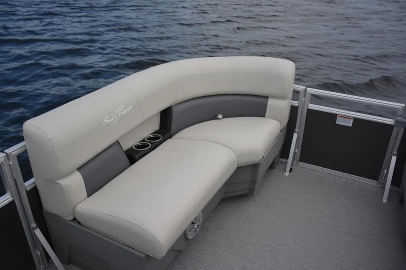 Slide: The Image of Manufacturer Provided Image: 2021 SunChaser Vista 20 LR pontoon boat with comfortable seating and cup holders. - 2