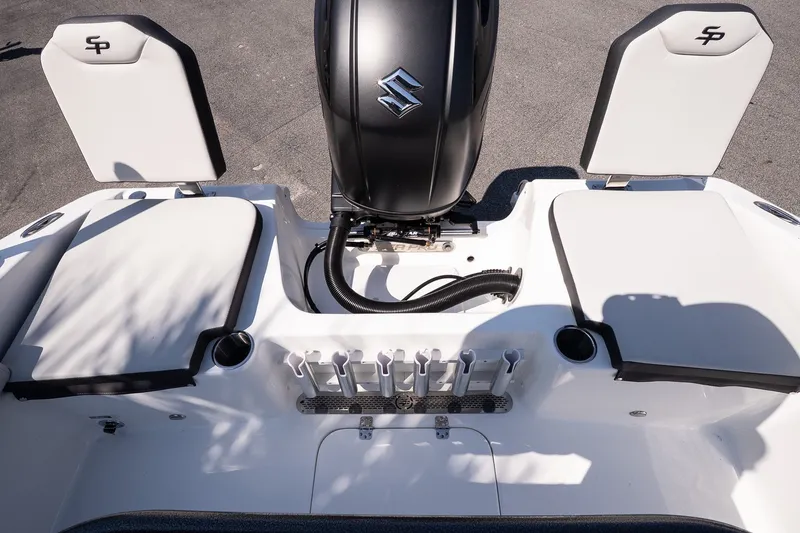 Slide: The Image of 2027 Sea Pro 202 Center Console boat with Suzuki outboard motor and seating arrangement. - 16