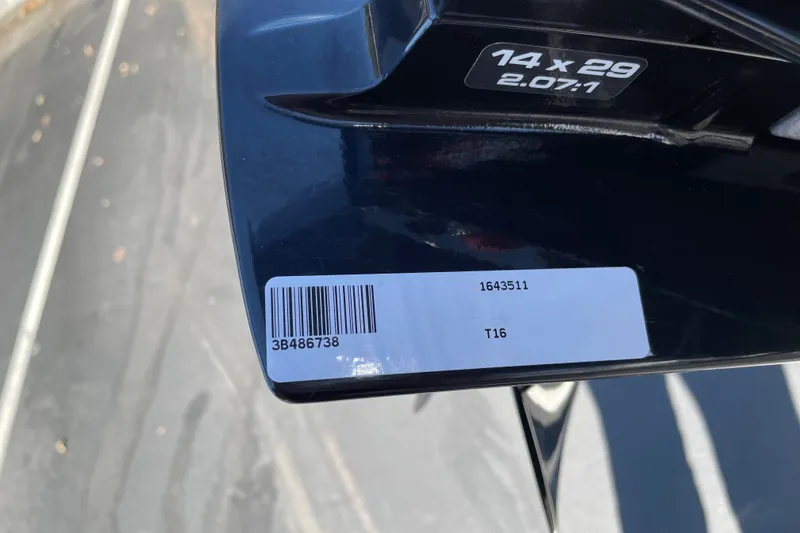 Slide: The Image of 2024 Tahoe T16 boat part with barcode and specifications label. - 75