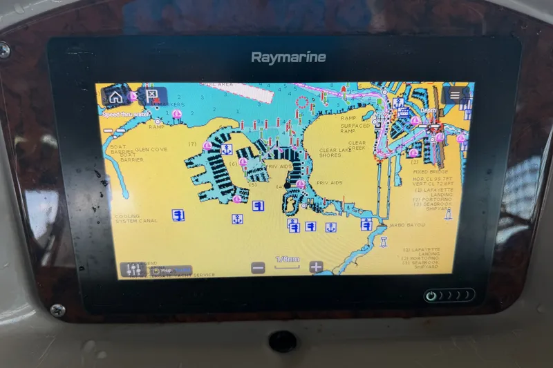 Slide: The Image of Raymarine navigation display on 2004 Sea Ray Sundancer 320, showing detailed marine chart. - 40