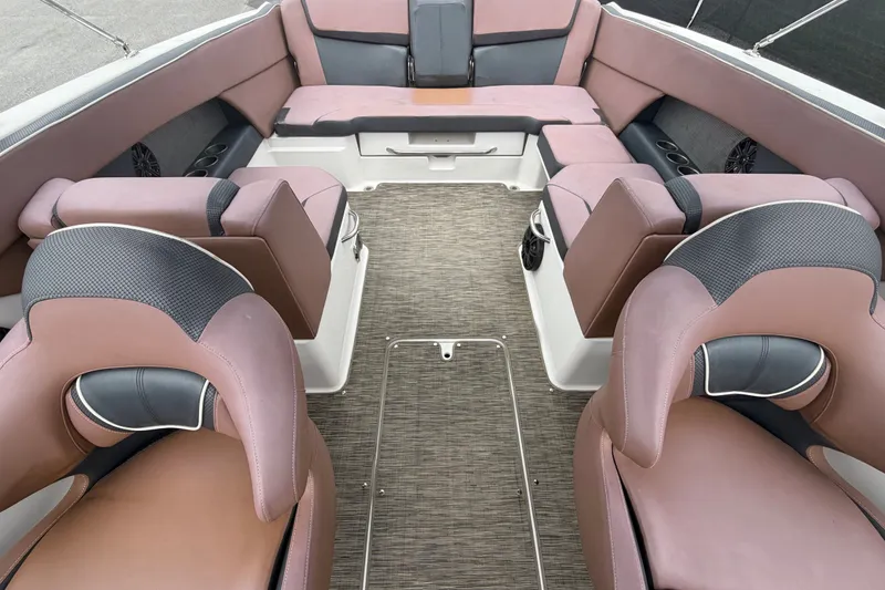 Slide: The Image of Interior of 2018 Scarab 255 ID boat with luxurious seating and modern design. - 57